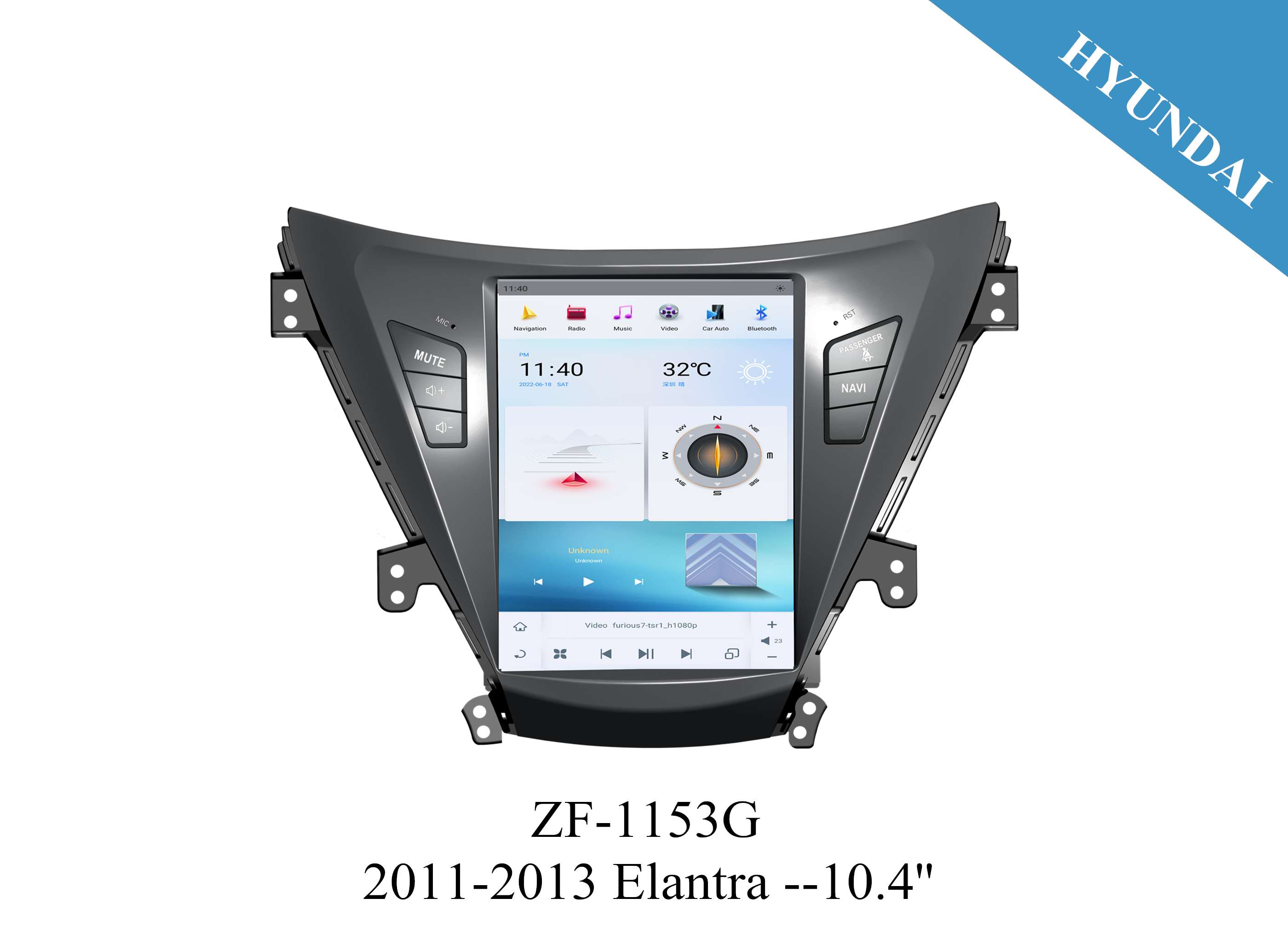 Hyundai 2012 Elantra 10.4'' inch Tesla Style Apple CarPlay Android Radio Upgrade